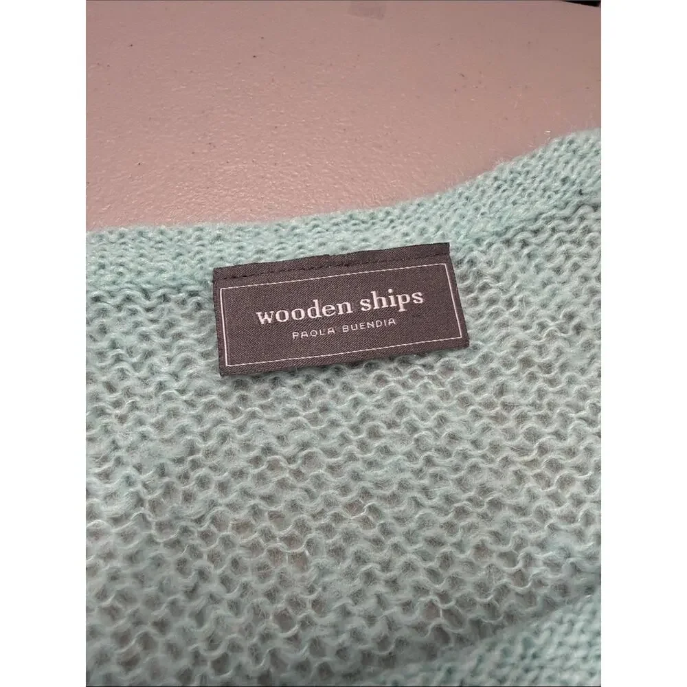 Wooden Ships Sweater Light Weight  Mint Blue Green Crewneck Mohair Wool Size M/L